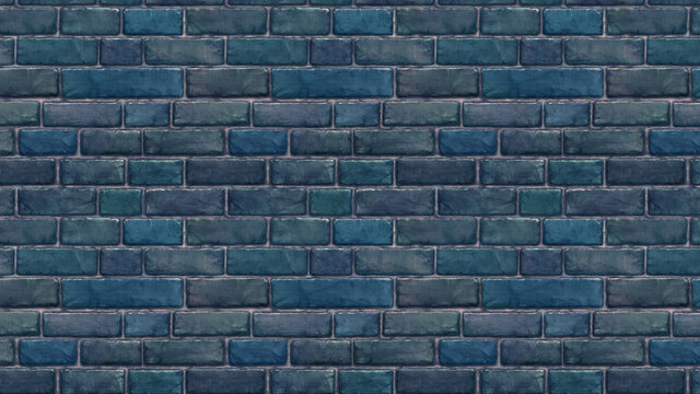 横長サイズの青色のレンガの壁紙。シームレスパターン素材