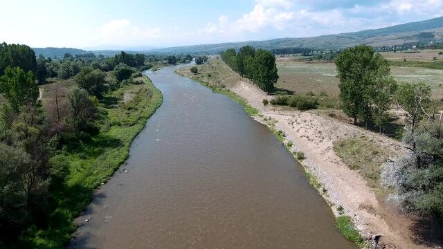 Aerial footage of the river Struma in Bulgaria.