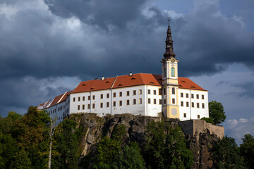 Decin castle with dramatic sky, Czech republic