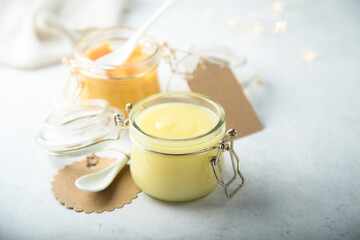 Traditional homemade lemon curd, canned