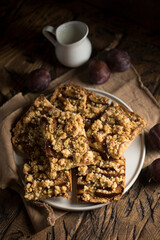 Traditional homemade plum pie with streusel