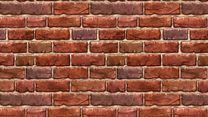 横長サイズの茶色い赤レンガの壁紙のイラスト。シームレスな素材