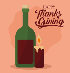 happy thanksgiving day with wine and candle vector design