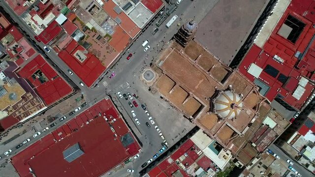 Magic town of Zacatecas Mexico, the historical downtown and the cable car, the mountain is "La Bufa" Historic place of old wars and mexican revolution.