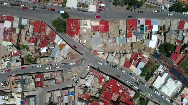 Magic town of Zacatecas Mexico, the historical downtown and the cable car, the mountain is "La Bufa" Historic place of old wars and mexican revolution.