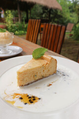  cheese pie or cheese cake, passion fruit cake and ice cream