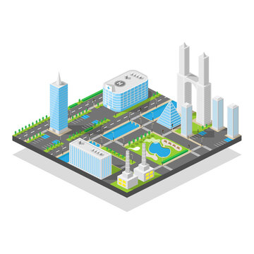 City lockdown with people and shutdown public transportation in modern isometric style illustration Vector.  Virus Protection Alert Advertising