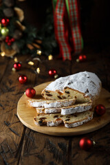 Traditional festive German stollen with dried fruits
