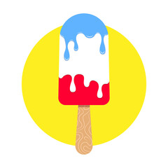 Ice Cream on stick With three Flavor melting Illustration Vector