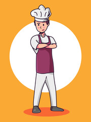 chef mascot crossing arm pose. cartoon vector illustration