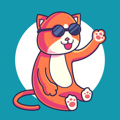 stylish cool cat using sunglasses. cartoon vector illustration
