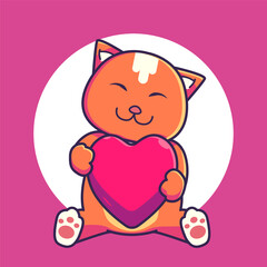 cute cat holding a heart. cartoon vector illustration