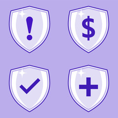 Shields Set Money Check mark medical exclamation Sign Vector