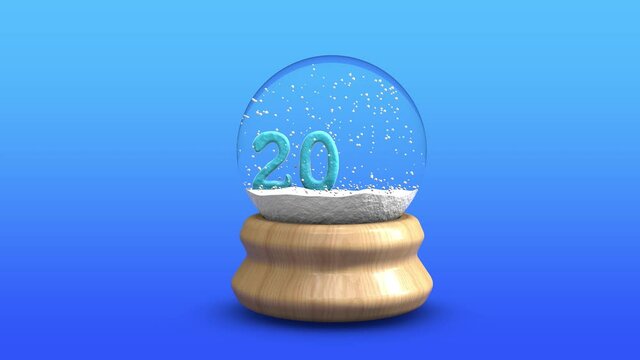 3D animation of the 2021 new year's date that appears in a snow globe. Banner for new year's songs.