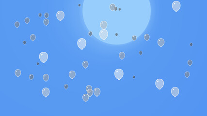 Balloons float in the air. Background with blue tones. Wallpaper with geometric shapes.