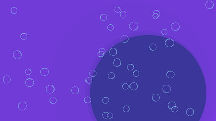 Large water bubbles in front of a round surface. Purple background with lots of soap bubbles.