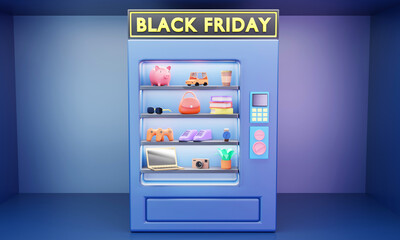 Vending machine full of Product sales, Black Friday concept. 3D Rendering - 380964779