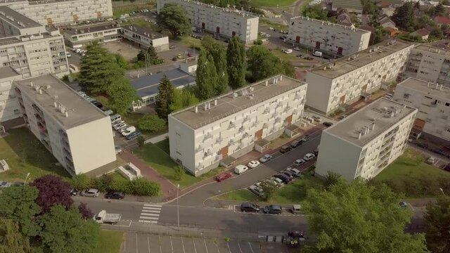 France, Around Paris, View of suburbs blocks by drone