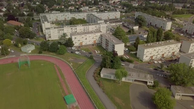 France, Around Paris, View of suburbs blocks by drone