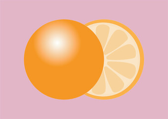 Orange fruit, orange inside, full and half orange. Pink background For different graphics work