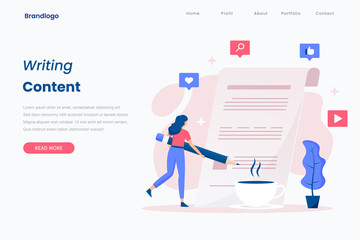 Content writing illustration landing page. Illustrations for websites, landing pages, mobile apps, posters and banners.