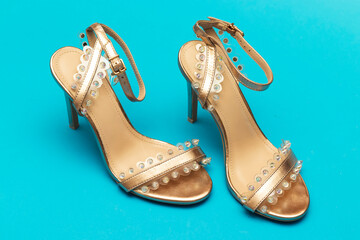 heel wedding woman  isolated on blue