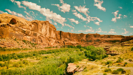 Aerial view of Colorado river and mountains near Moab, Utah