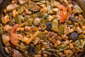 Close-up of paella with vegetables, natural ingredients, European cuisine