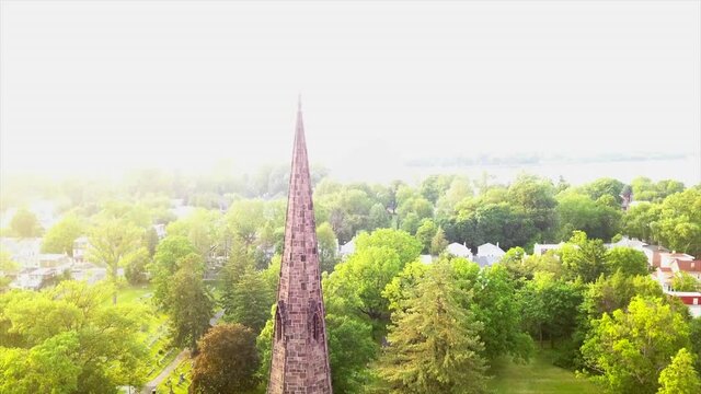 Amazing drone video descending from a very high church steeple