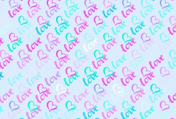 Light Pink, Blue vector background with Shining hearts.