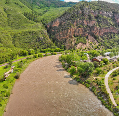 Fototapeta na wymiar Aerial view of Colorado river and mountains near Moab, Utah