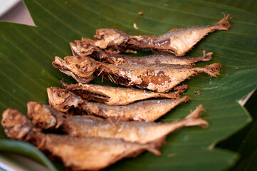Fried salty dry fish, Traditional Streetfood market