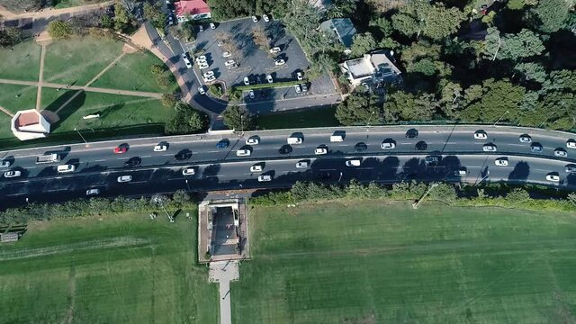 Drone skyview of Cape Town, Table Mountain, Devil's pick, UCT colleges, streets, cars, rush hour, shoot with Phantom 4 pro in 2018 South Africa