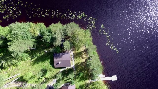 Straight view down of a cottage in the Finnish countryside