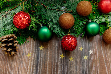 christmas decoration on wooden background