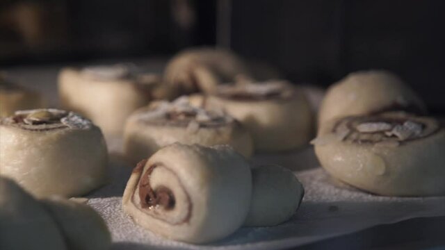 Cooking choccolate brioches in the hover.