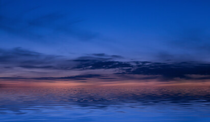 Empty futuristic dramatic scene. Abstract dark landscape, street. Neon light fluid element. Night view, neon blue light. Fantasy background. 3D illustration