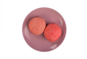red burger bun isolated on red background