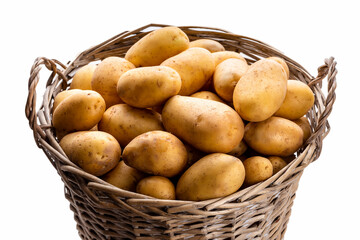 Basket with potatoes. Isolate on white background