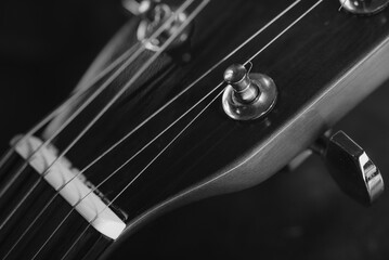 Tuning mechanics of a guitar in detail, detailed photo of tuning screws of a guitar, guitar...