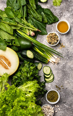 Set of different vegetables and herbs. close-up