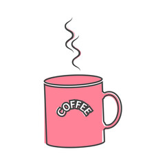 Vector icon disposable cup of coffee. Stale coffee drink in the dishes on cartoon style on white isolated background.