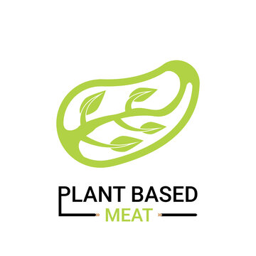 Plant-Based Meat Icon. Design By Meat Chop With Branch And Leaves Inside. Vegetable Meat Or Artificial Meat Concept. Flat Vector Trendy Modern Meatless Bbq Logotype Graphic Element Isolated On White