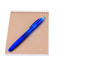 Close up view notepad and pen isolated on white background. School concept. School backgrounds.