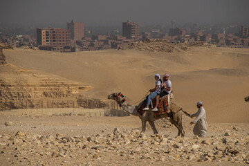 Panoramic view from Giza Desert, Architecture and historical place from Egypt, El Cairo 2018