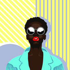 Vector illustration of an African American girl in round glasses on an abstract background