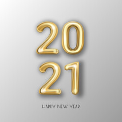 Festive vector illustration of 2021 gold metallic numbers on gray background in vertical arrangement.