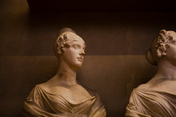 Close up. The white marble  Renaissance sculptures created by the Italian artist Michelangelo at...