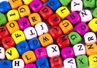Colored cubes with black letters