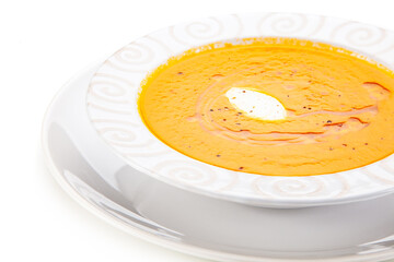 Vegetable cream soup on white background
